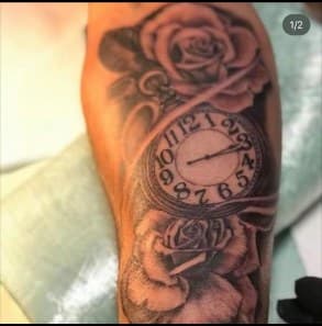 Black & Grey + Illustrative roses tattoo on Upper Arm by Blessed_Ink_Therapy on TattMe