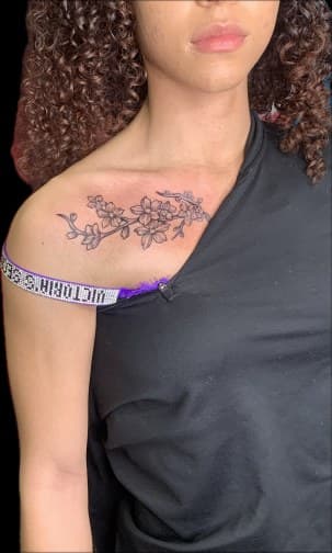 Floral + Fine Line flowers tattoo on Shoulder by Blessed_Ink_Therapy on TattMe