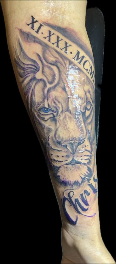 Realism + Black & Grey lion tattoo on Forearm by Blessed_Ink_Therapy on TattMe
