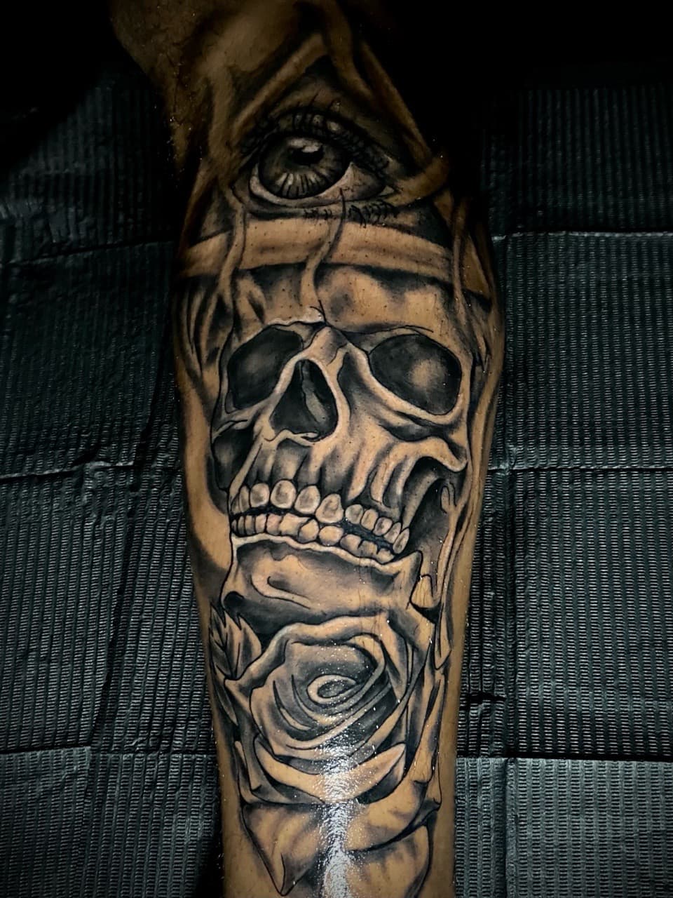 Black & Grey + Realism skull tattoo on Calf by KG_PURE on TattMe