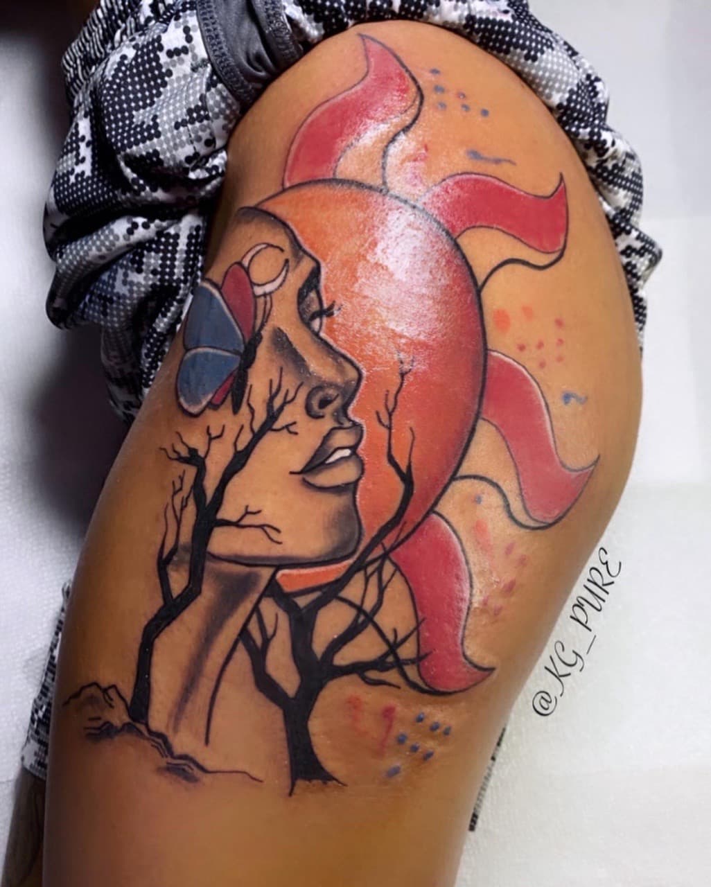 Color + Illustrative woman tattoo on Hip by KG_PURE on TattMe