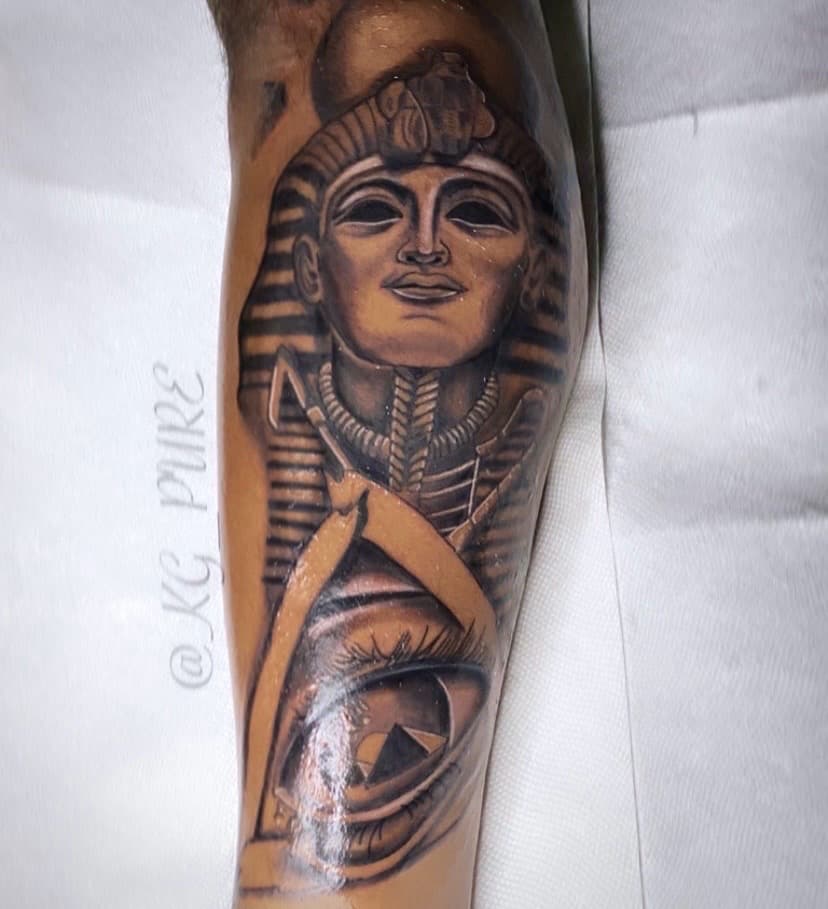 Black & Grey + Illustrative pharaoh tattoo on Forearm by KG_PURE on TattMe