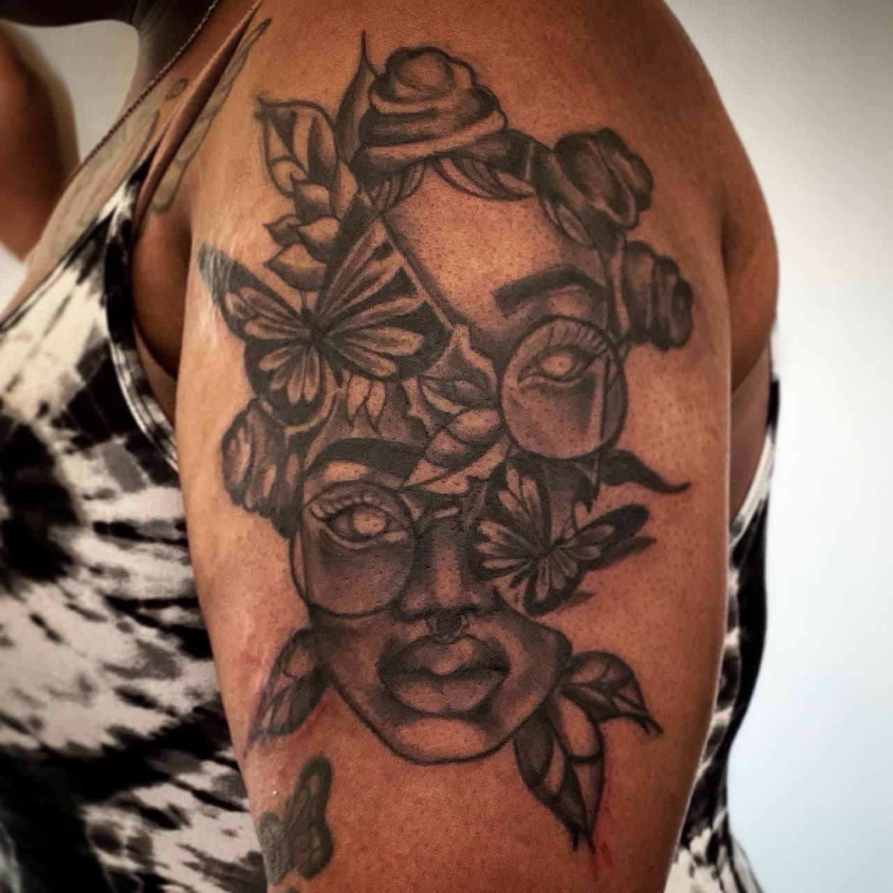 Black & Grey + Illustrative woman tattoo on Upper Arm by KG_PURE on TattMe