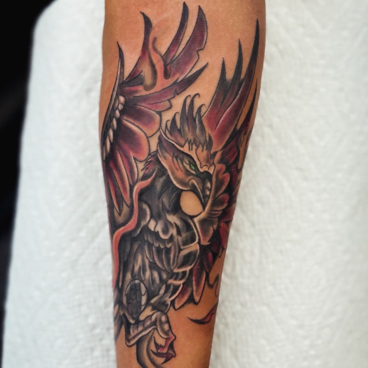Neo-Traditional + Color phoenix tattoo on Forearm by KG_PURE on TattMe