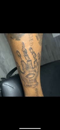 Black & Grey + Illustrative hand tattoo on Shin by Diorrvee on TattMe