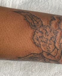 Line-work + Fine Line cherub tattoo on Forearm by Diorrvee on TattMe