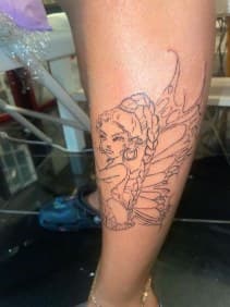 Fine Line + Line-work fairy tattoo on Calf by Princessyz_Ink on TattMe