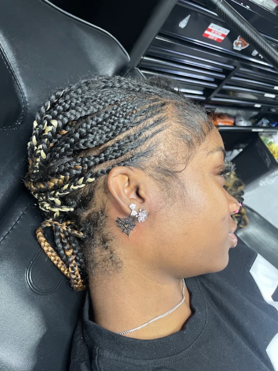 Fine Line + Black-work spider web tattoo on Behind Ear by Princessyz_Ink on TattMe
