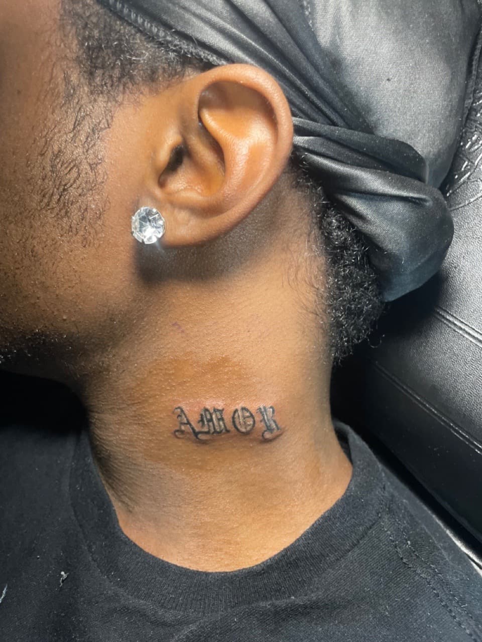 Lettering + Script amor tattoo on Neck (Side) by Princessyz_Ink on TattMe