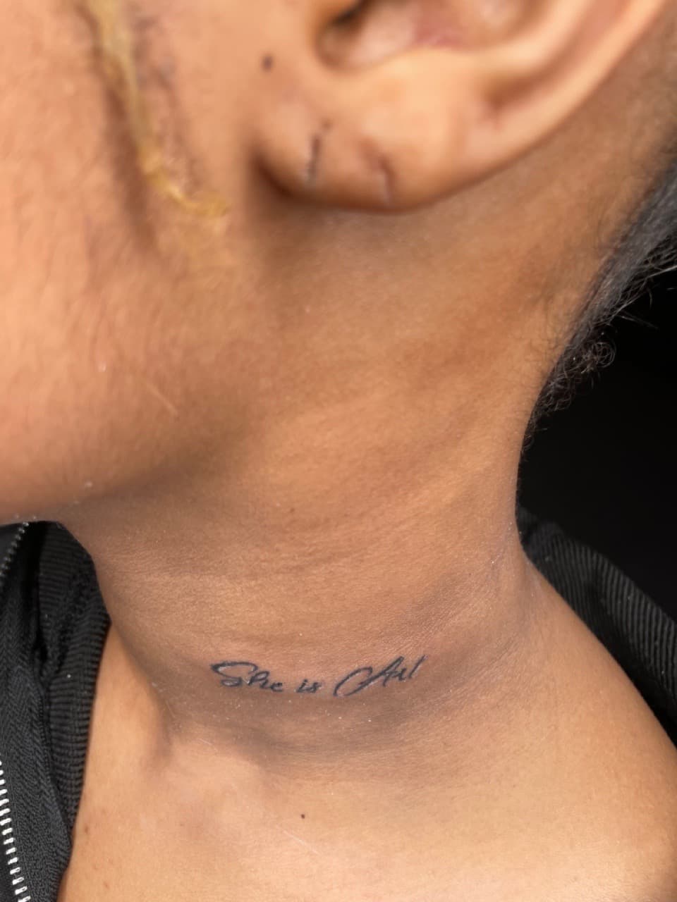 Lettering + Script quote tattoo on Neck (Side) by Princessyz_Ink on TattMe