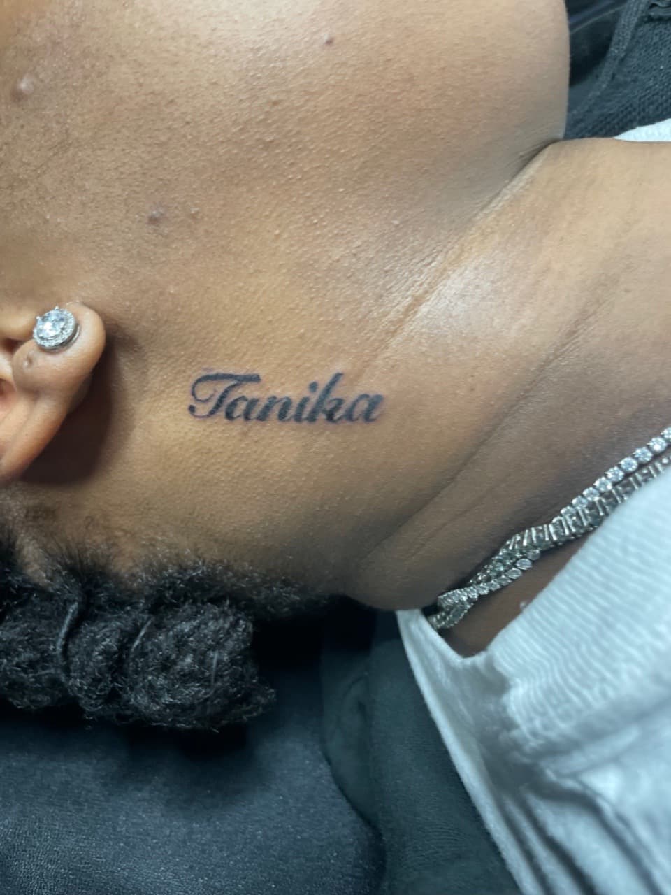 Lettering + Script name tattoo on Neck (Side) by Princessyz_Ink on TattMe