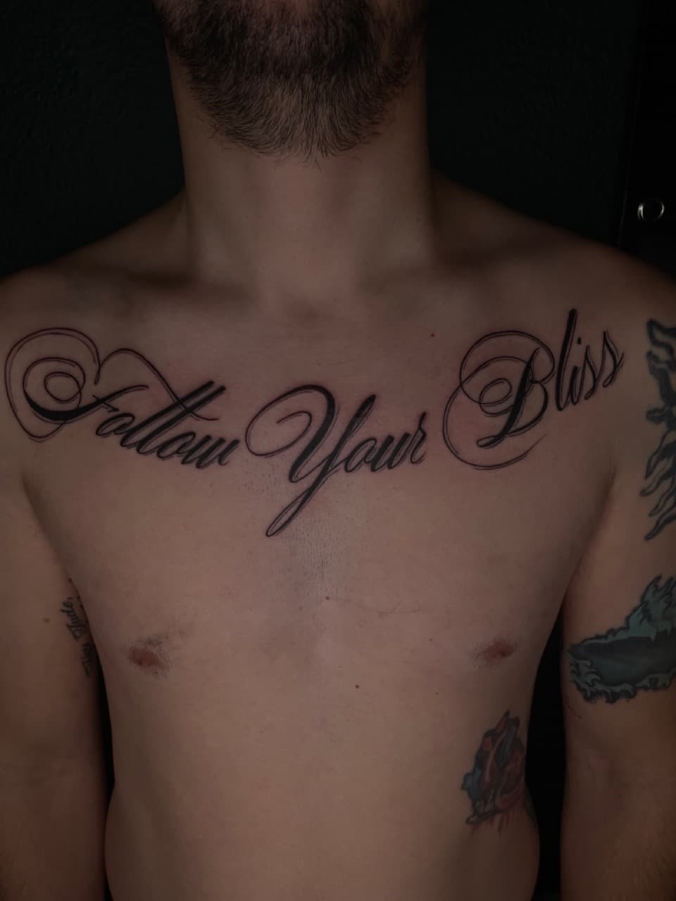 Lettering + Script quote tattoo on Chest by Dark_Alchemy_Studios on TattMe