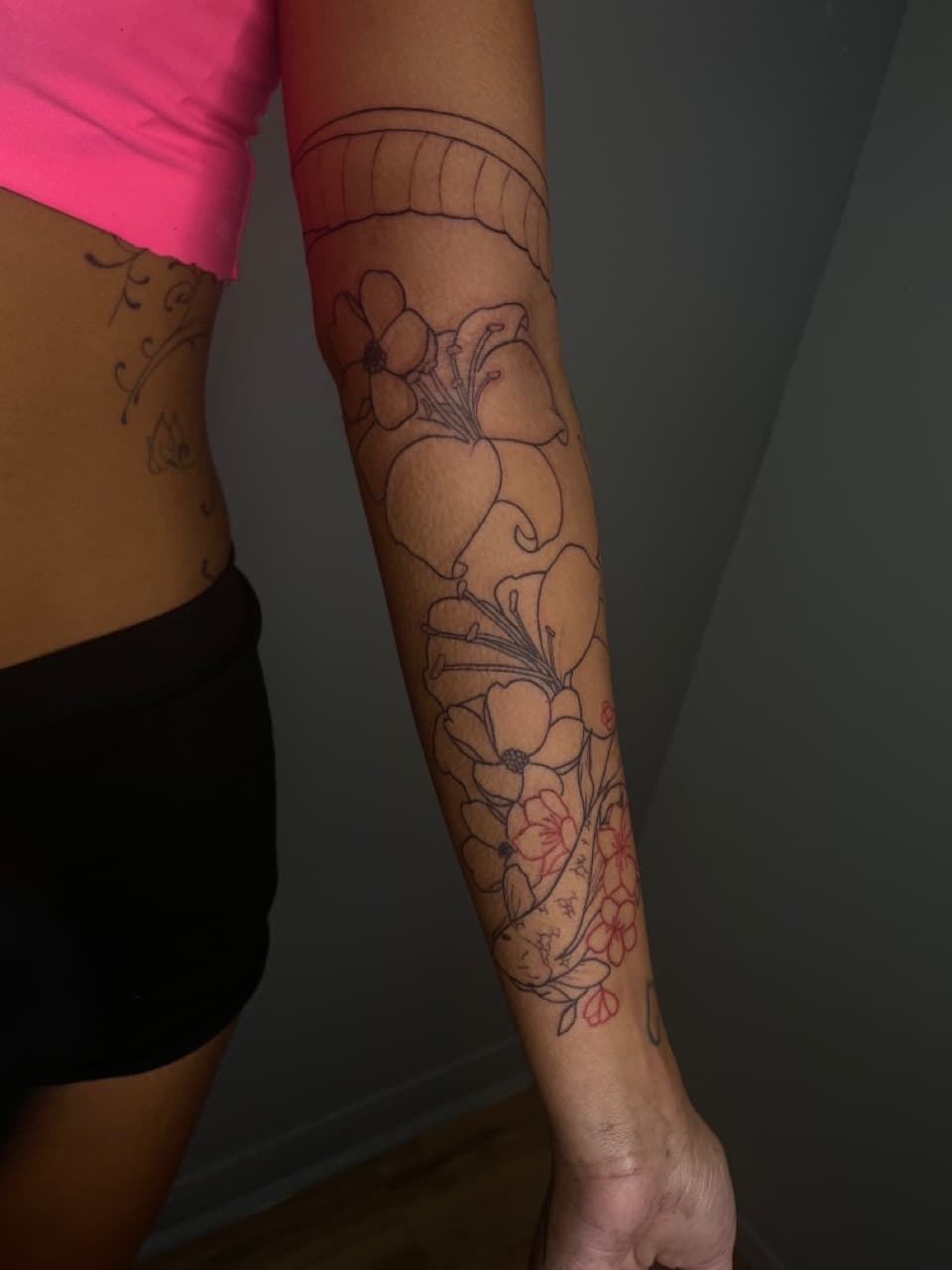 Floral + Fine Line flowers tattoo on Forearm by Dark_Alchemy_Studios on TattMe