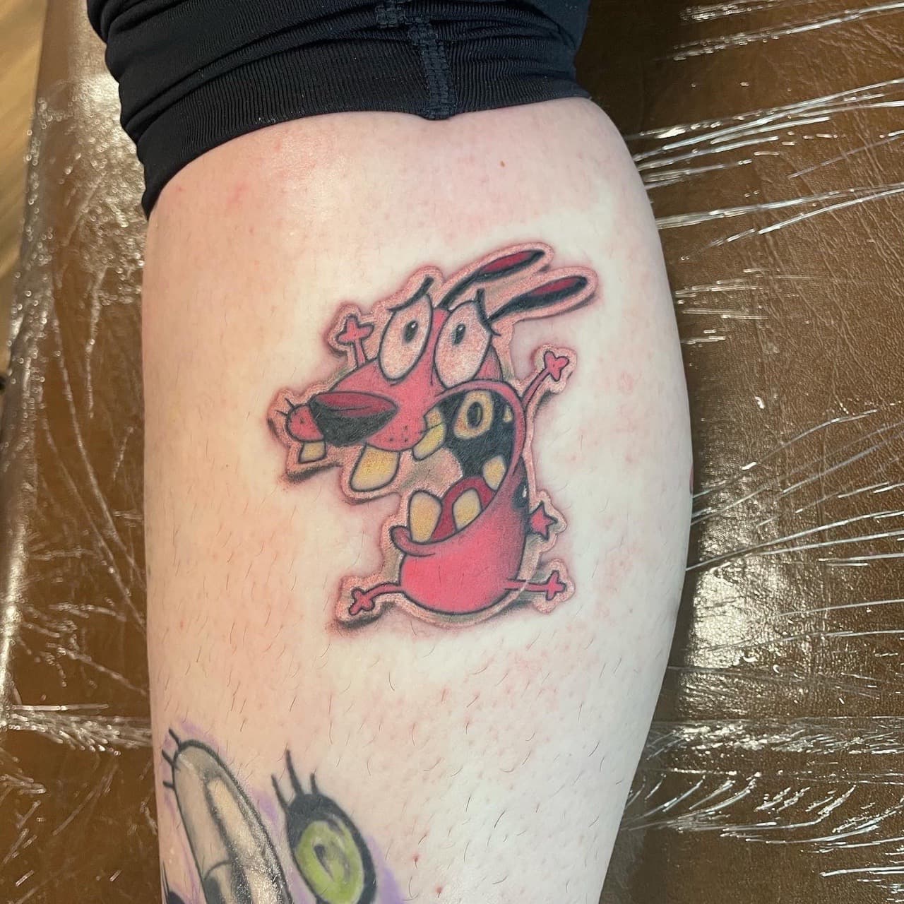 Cartoon + Color courage the cowardly dog tattoo on Calf by Dark_Alchemy_Studios on TattMe