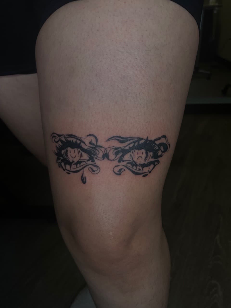 Black-work + Illustrative tears tattoo on Thigh by Dark_Alchemy_Studios on TattMe