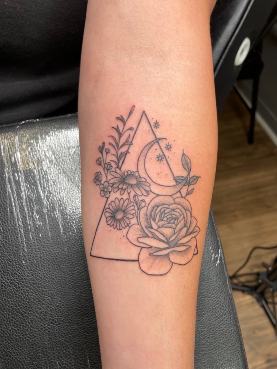 Fine Line + Black-work triangle tattoo on Forearm by Dark_Alchemy_Studios on TattMe