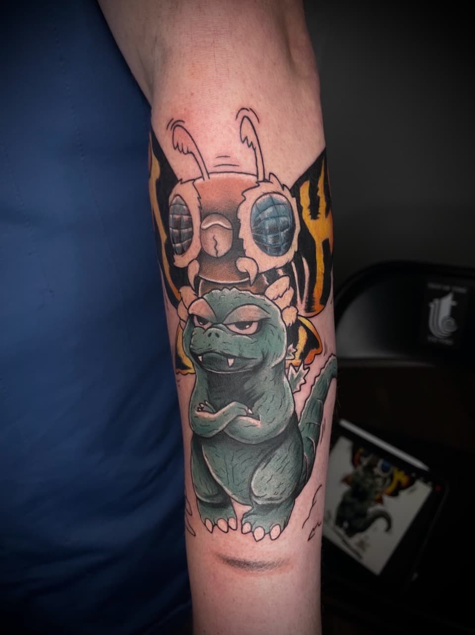 Pop Culture + Cartoon godzilla tattoo on Forearm by Dark_Alchemy_Studios on TattMe