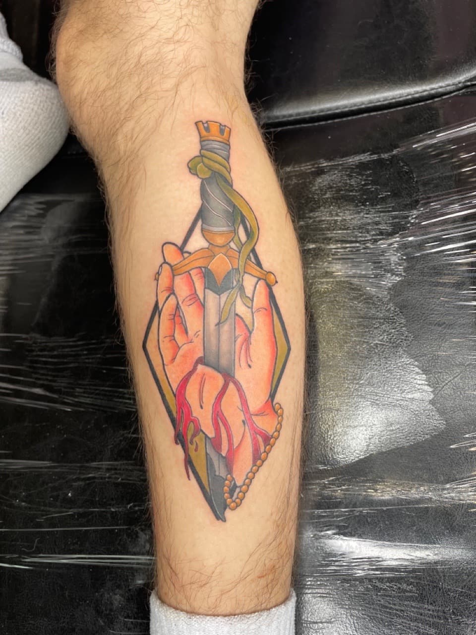 Neo-Traditional + Color hand tattoo on Calf by Dark_Alchemy_Studios on TattMe