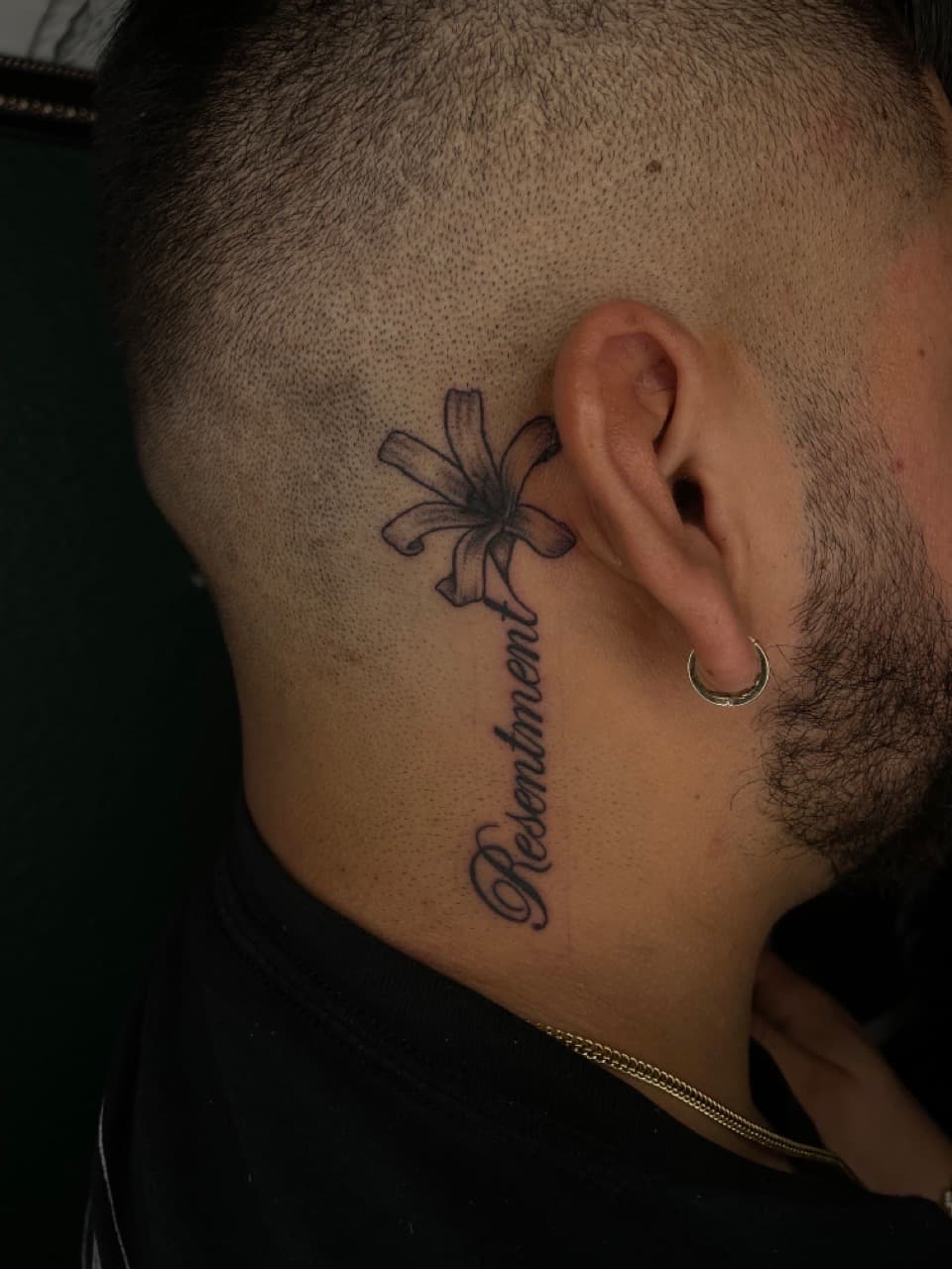 Fine Line + Black & Grey flower tattoo on Neck (Side) by Dark_Alchemy_Studios on TattMe