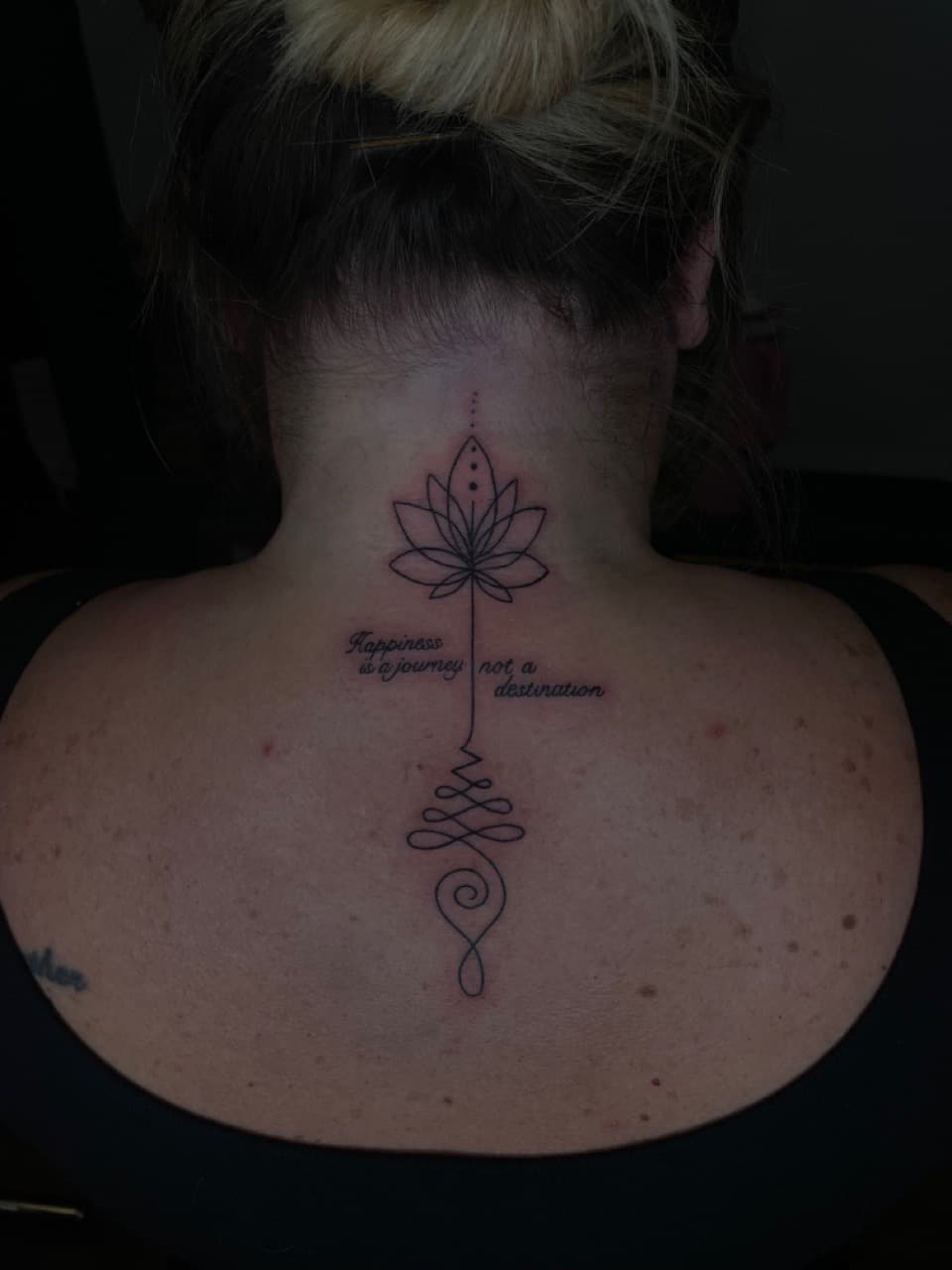Fine Line + Line-work lotus tattoo on Neck (Back) by Dark_Alchemy_Studios on TattMe