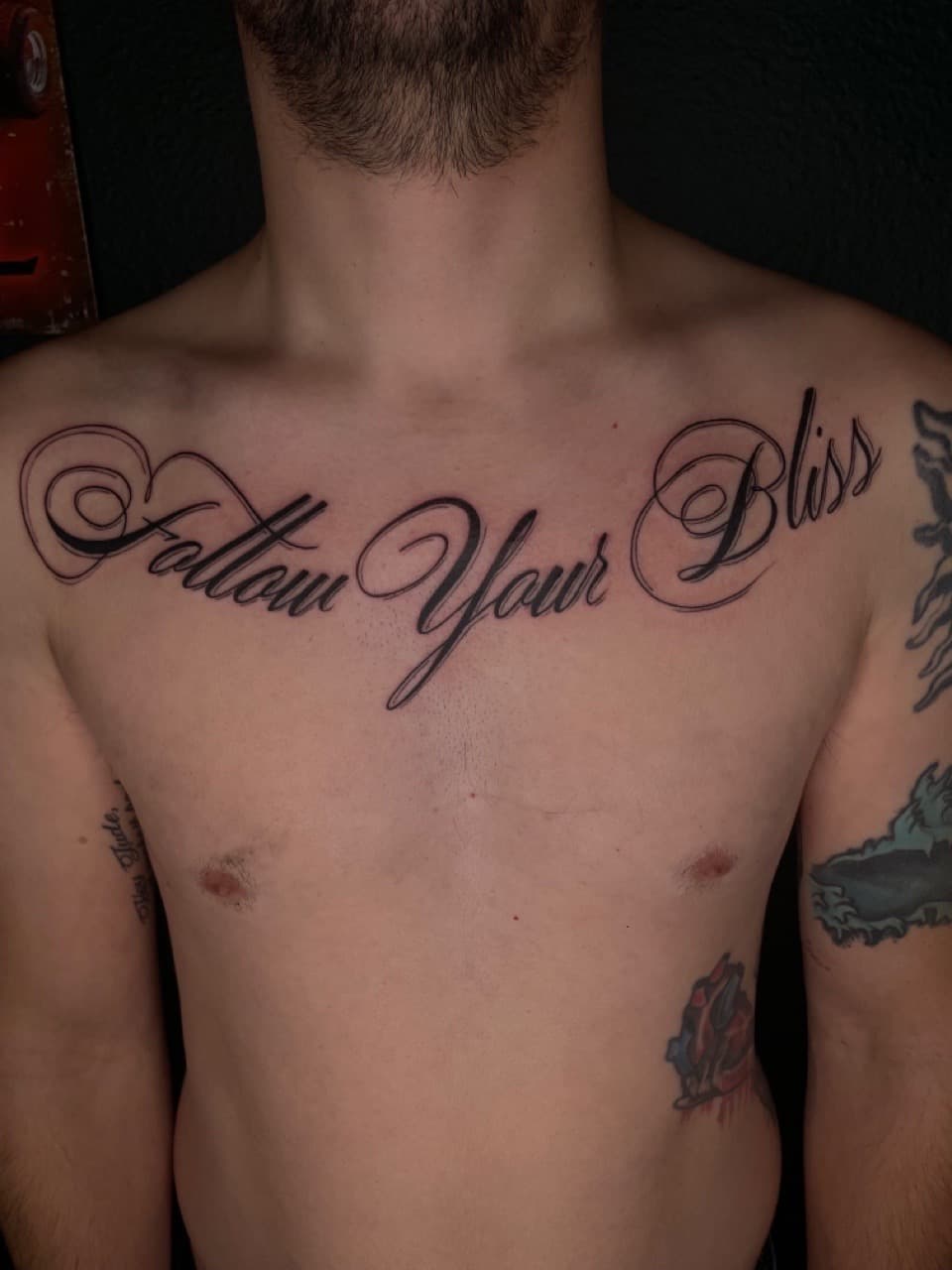 Lettering + Script quote tattoo on Chest by Dark_Alchemy_Studios on TattMe