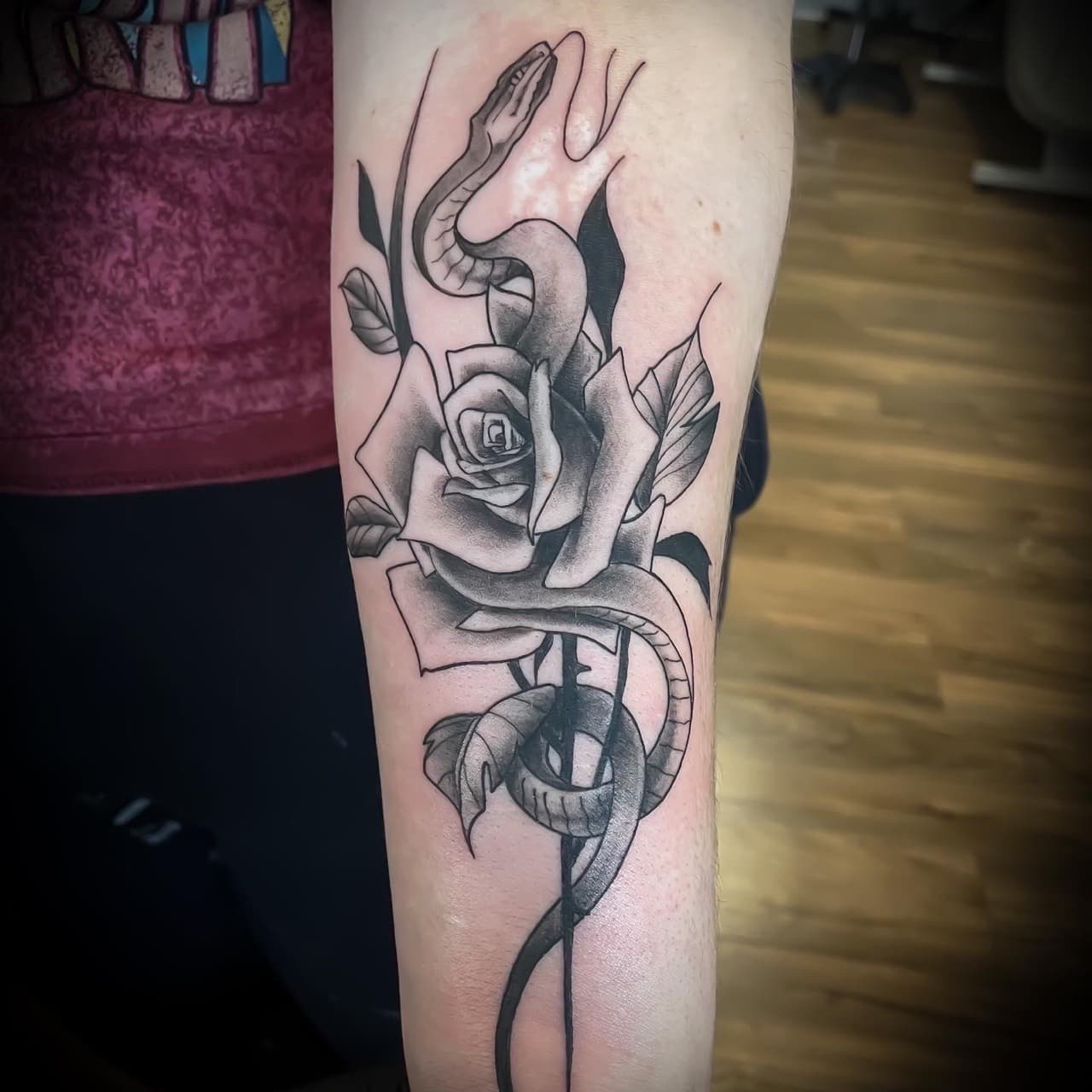 Black & Grey + Illustrative snake tattoo on Forearm by Dark_Alchemy_Studios on TattMe