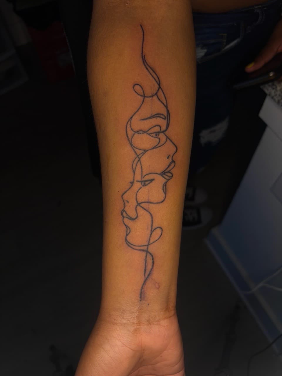 Fine Line + Line-work faces tattoo on Forearm by 33_Tattoos on TattMe