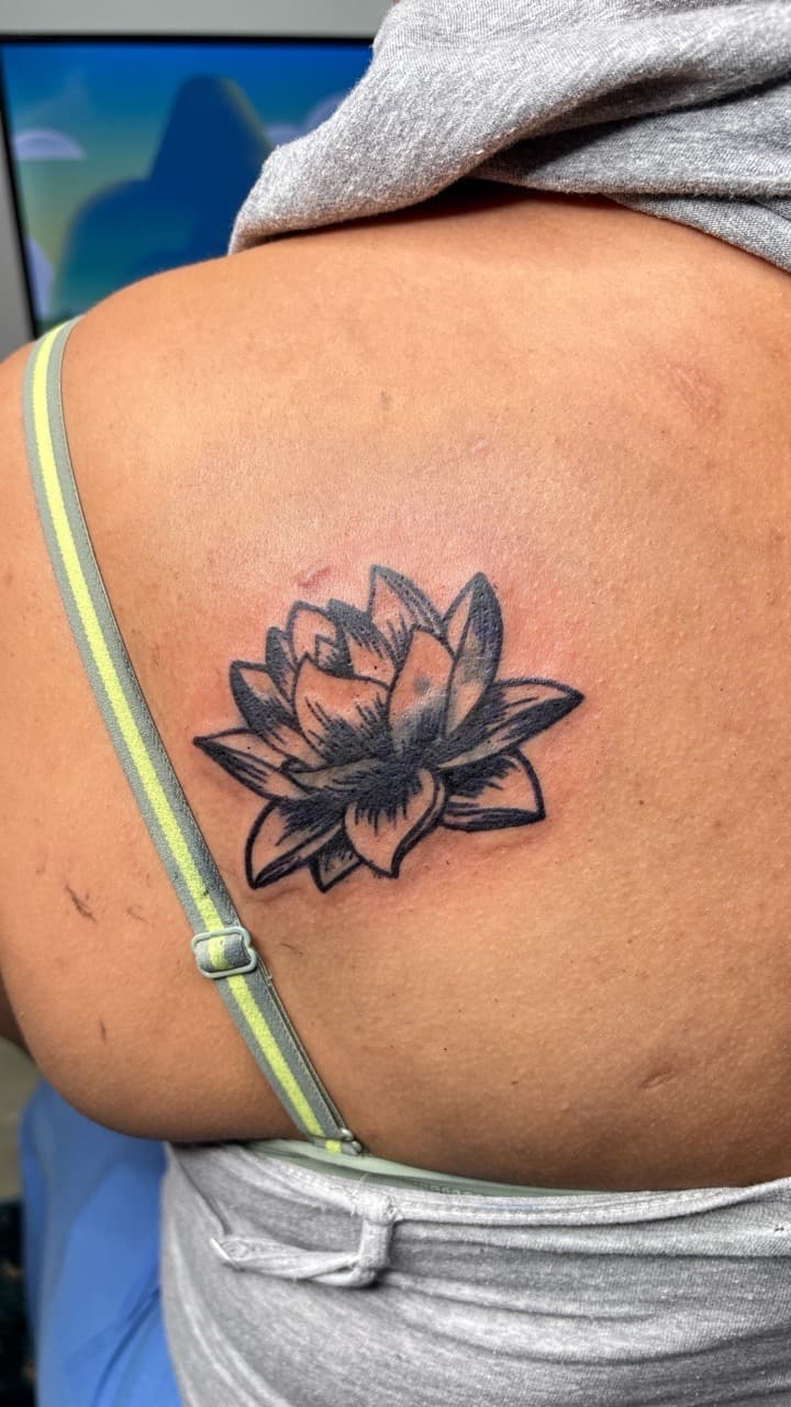 Black & Grey + Floral lotus tattoo on Shoulder Blade by 33_Tattoos on TattMe