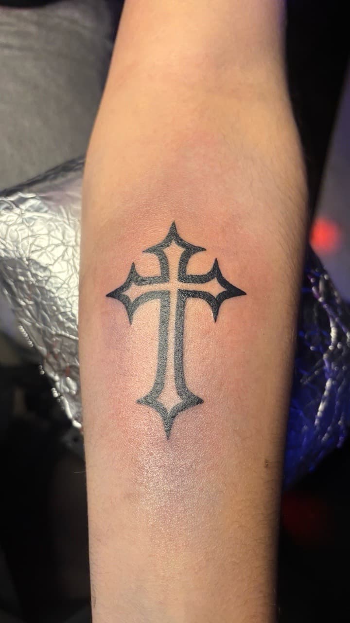 Black-work + Symbolic cross tattoo on Forearm by 33_Tattoos on TattMe