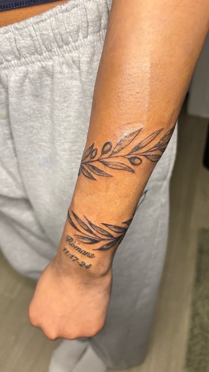 Fine Line + Line-work olive branches tattoo on Forearm by 33_Tattoos on TattMe