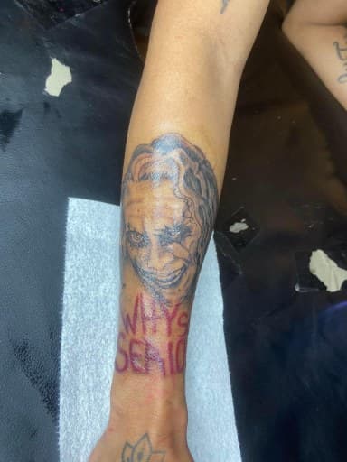 Realism + Black & Grey joker tattoo on Forearm by LV on TattMe