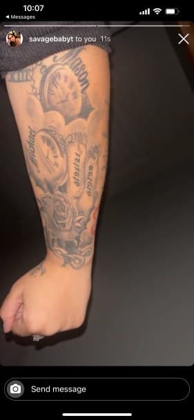 Black & Grey + Lettering pocket watch tattoo on Forearm by LV on TattMe