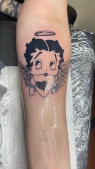 Black & Grey + Cartoon betty boop tattoo on Forearm by LV on TattMe