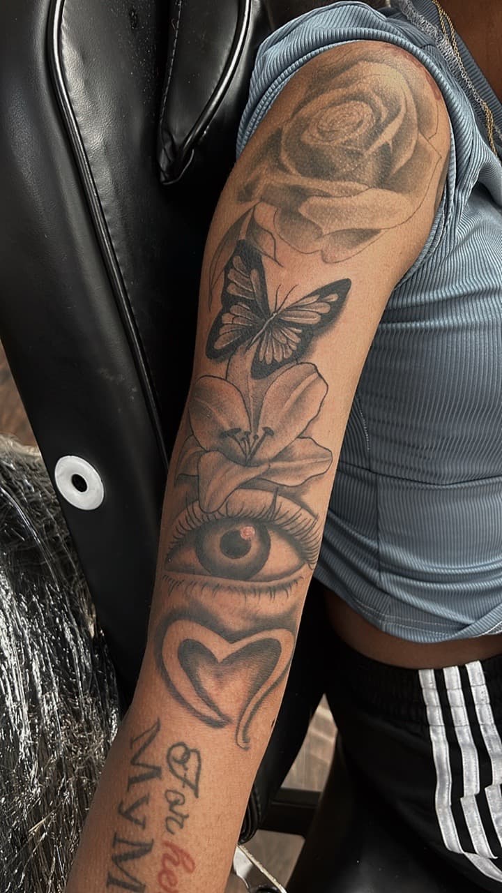 Black & Grey + Illustrative rose tattoo on Forearm by LV on TattMe