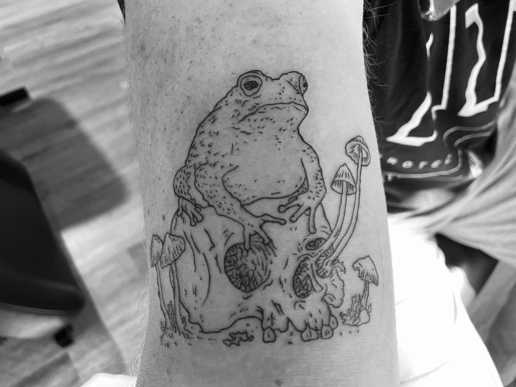 Line-work + Illustrative toad tattoo on Forearm by all_saints_social on TattMe