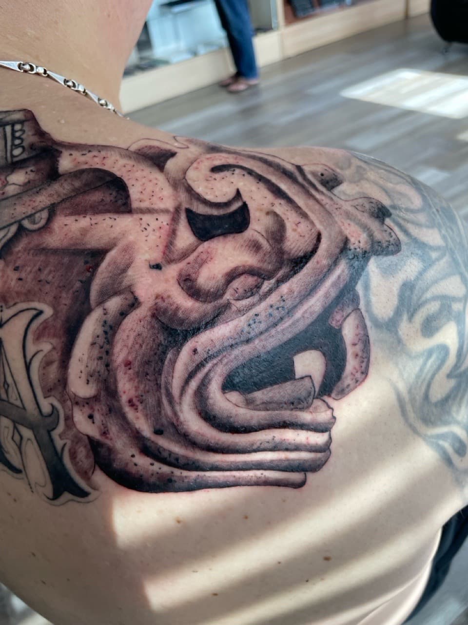Black-work + Illustrative demon tattoo on Shoulder Blade by all_saints_social on TattMe