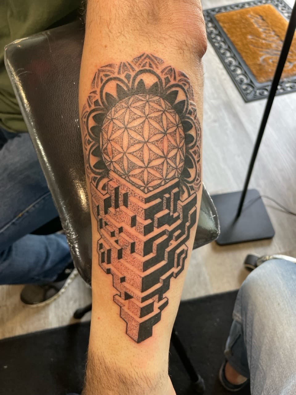 Geometric + Black-work flower of life tattoo on Forearm by all_saints_social on TattMe