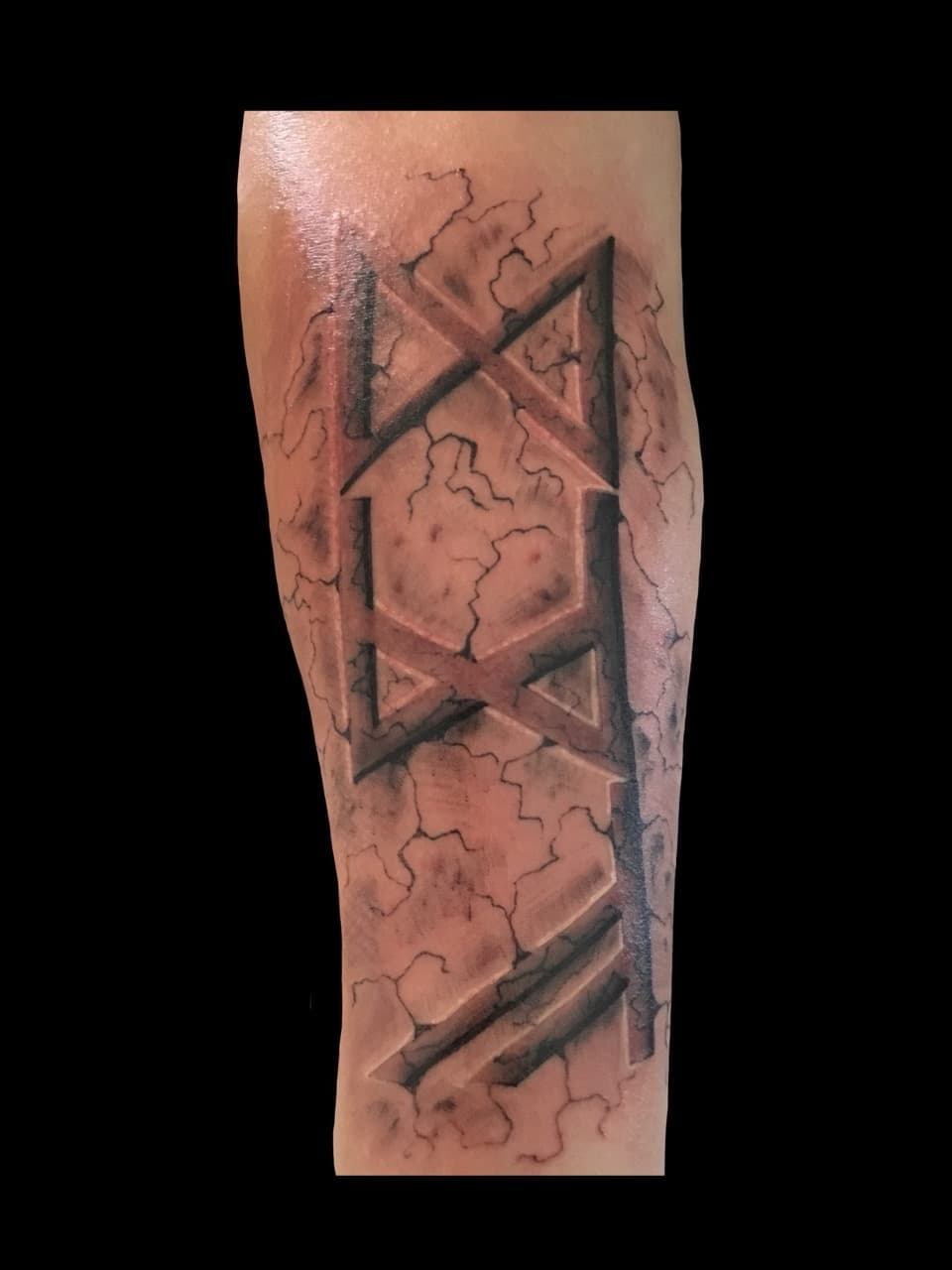 Black & Grey + 3D rune tattoo on Forearm by all_saints_social on TattMe