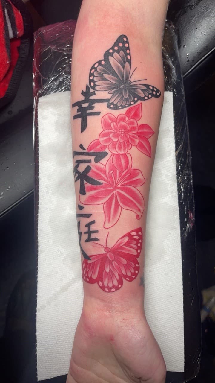 Color + Black & Grey butterfly tattoo on Forearm by MauryTatz on TattMe
