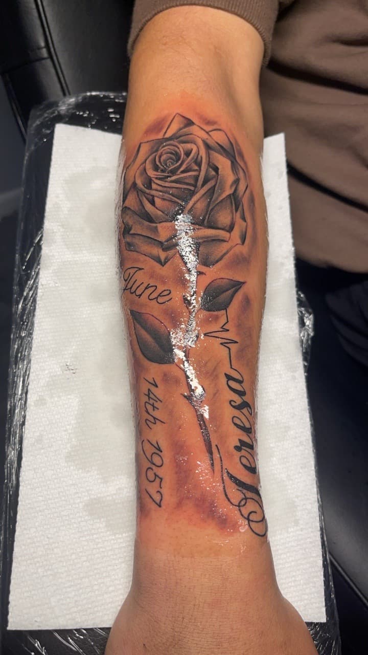 Black & Grey + Floral rose tattoo on Forearm by MauryTatz on TattMe