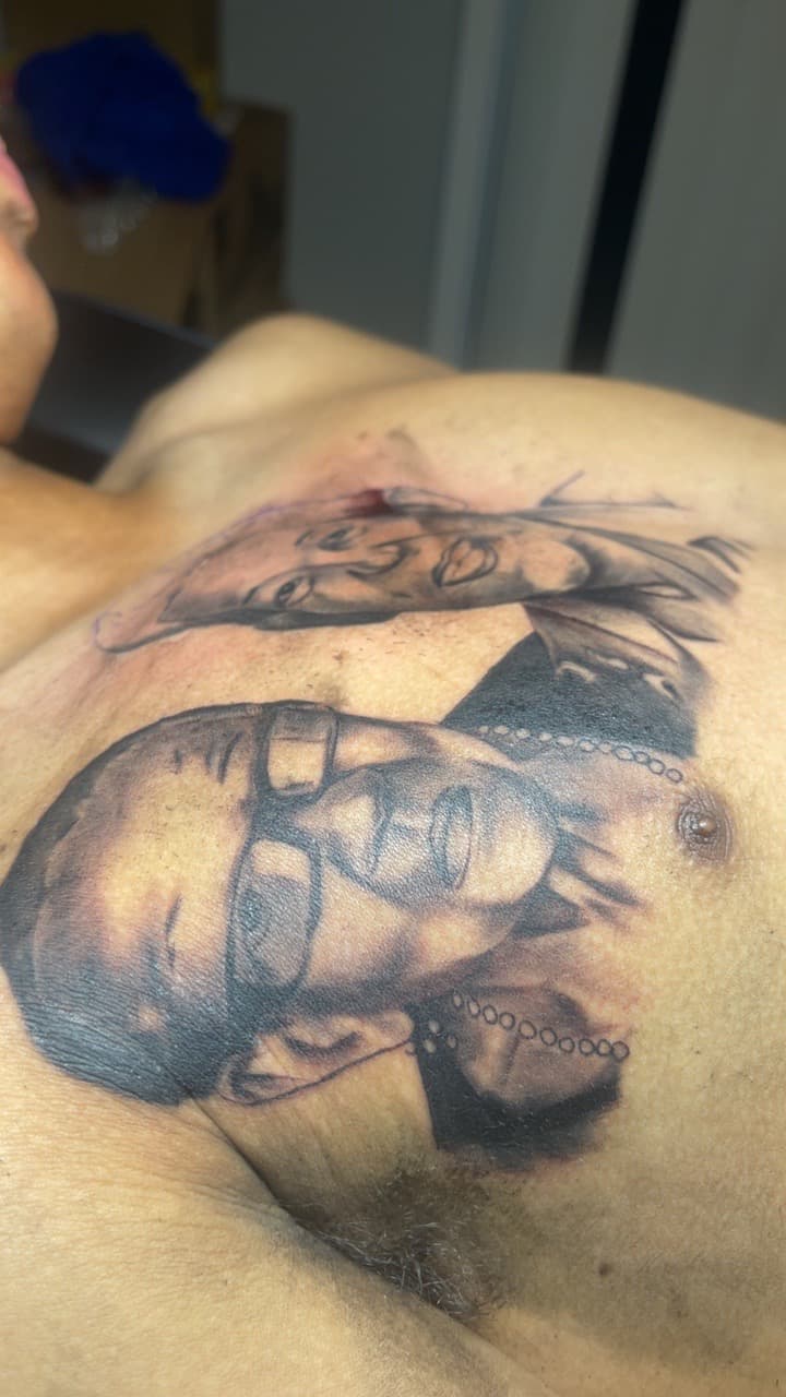 Black & Grey + Realism portraits tattoo on Chest by MauryTatz on TattMe