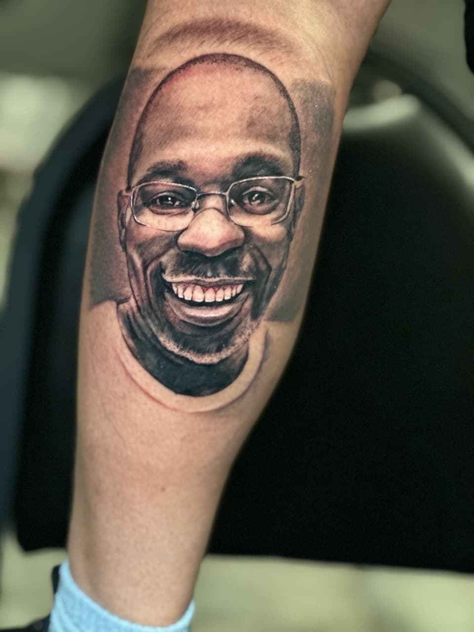 Realism + Black & Grey person tattoo on Calf by J.R._Outlaw on TattMe