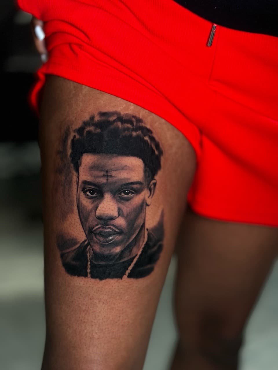 Realism + Black & Grey man tattoo on Thigh by J.R._Outlaw on TattMe