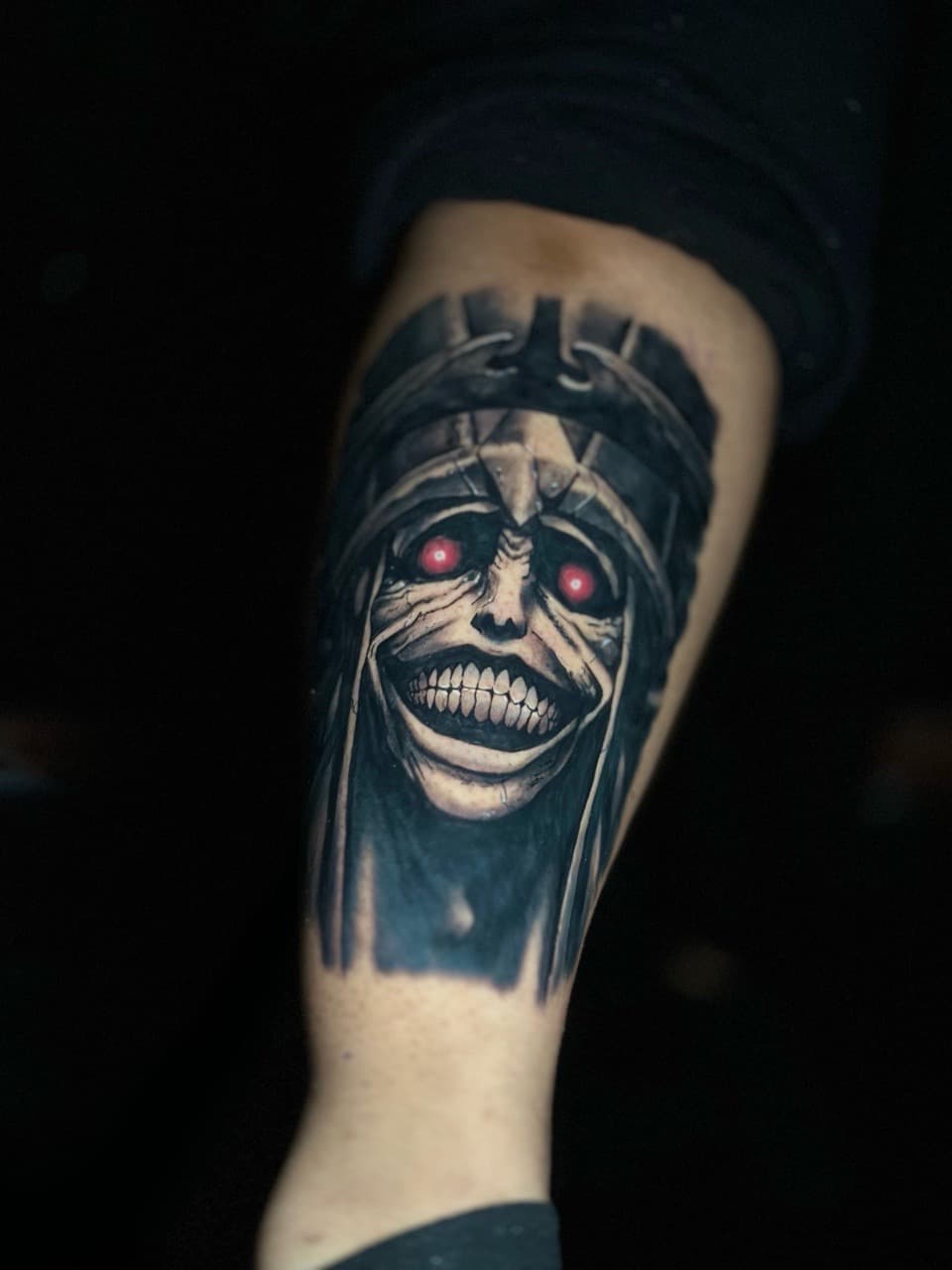 Realism + Black & Grey monster tattoo on Calf by J.R._Outlaw on TattMe