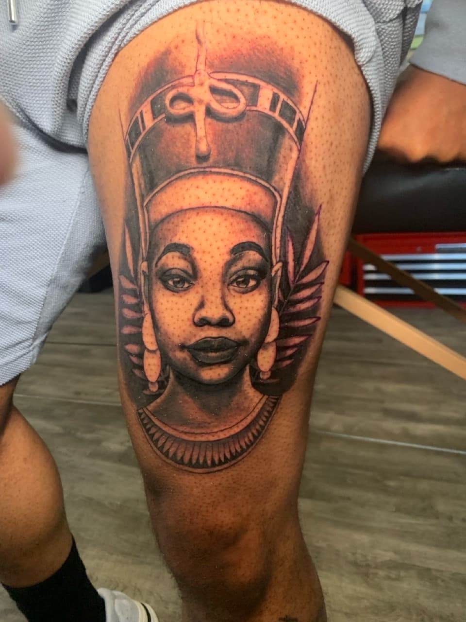 Black & Grey + Portrait woman tattoo on Thigh by J.R._Outlaw on TattMe