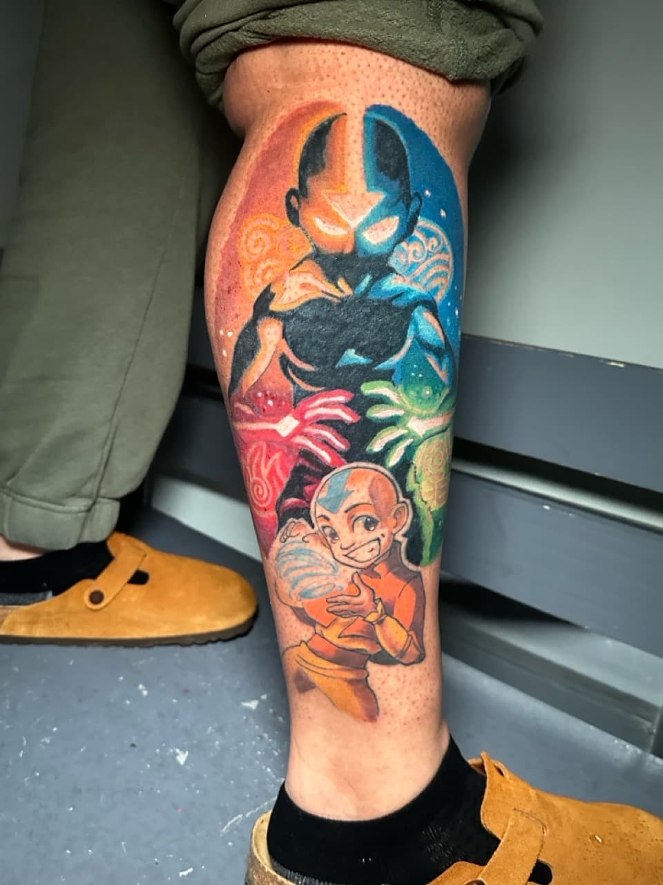 Anime + Cartoon aang tattoo on Calf by J.R._Outlaw on TattMe
