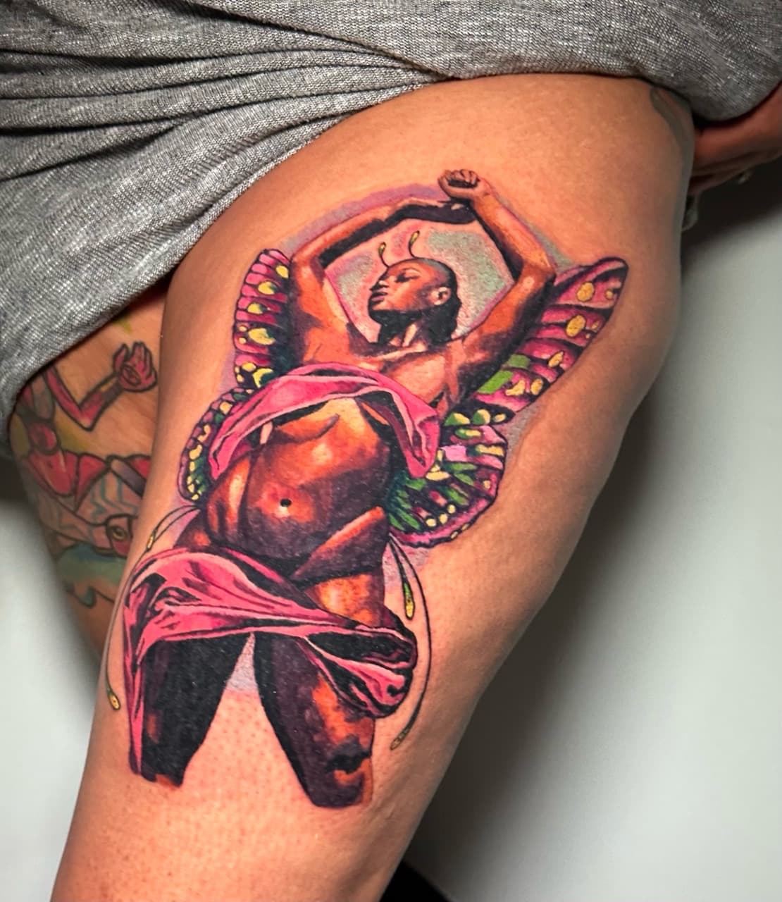 Color + Illustrative woman tattoo on Thigh by J.R._Outlaw on TattMe