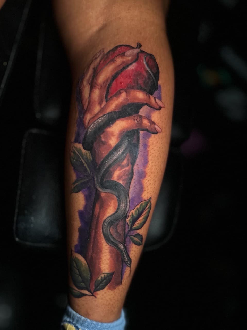 Realism + Illustrative hand tattoo on Calf by J.R._Outlaw on TattMe