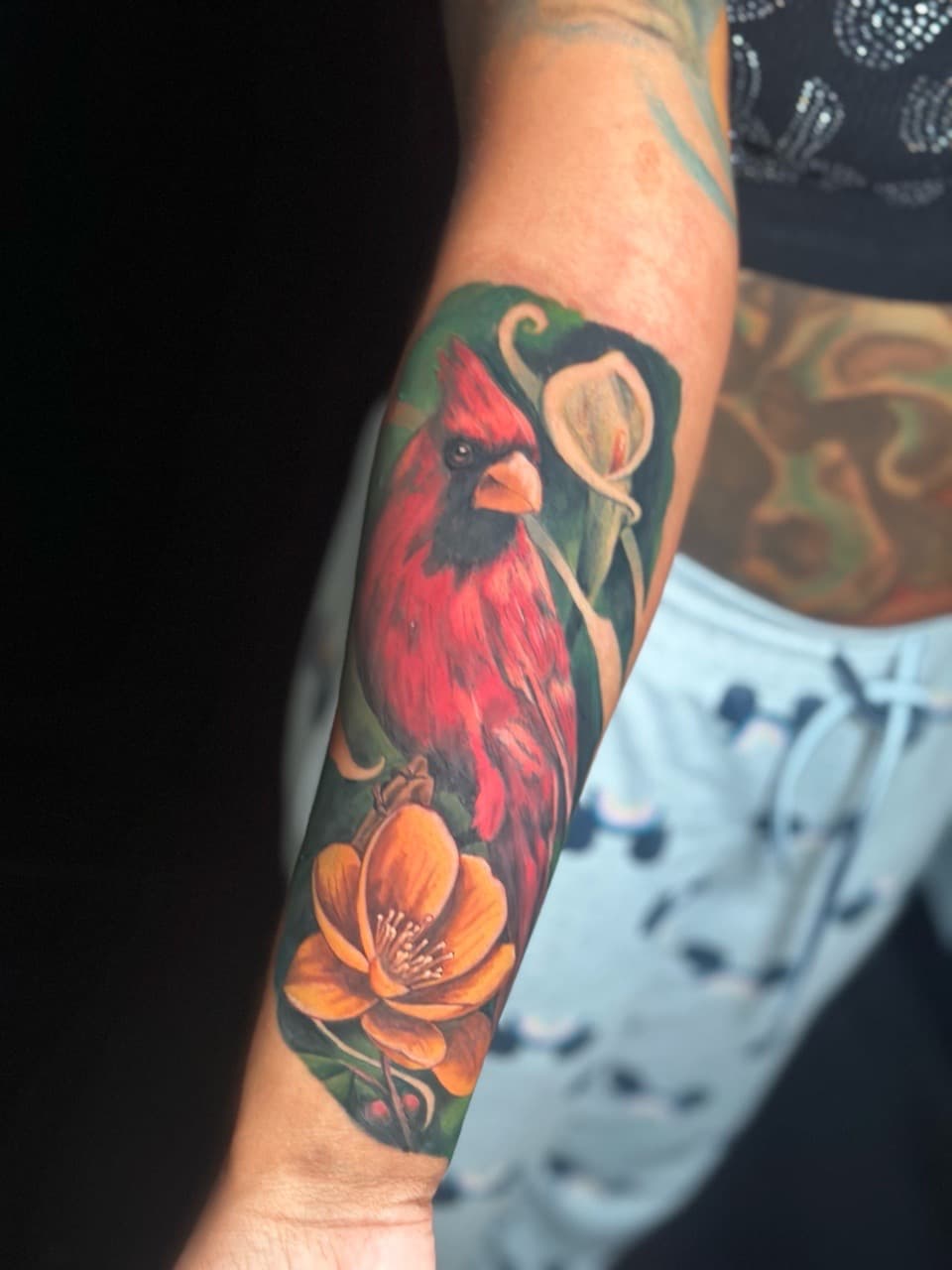 Realism + Color cardinal tattoo on Forearm by J.R._Outlaw on TattMe