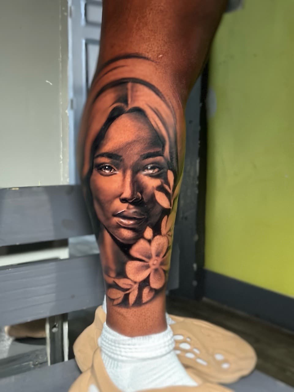 Realism + Black & Grey woman tattoo on Calf by J.R._Outlaw on TattMe